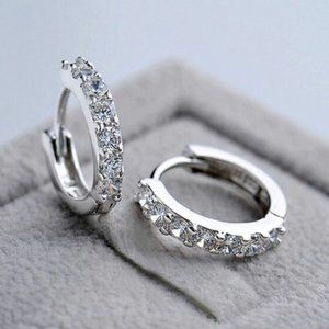 NEW 925 Sterling Silver Diamond Hoop Earrings